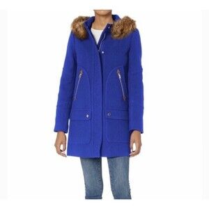 J Crew Womens Chateau Parka Italian Stadium Cloth Blue Wool Winter Coat Size 2